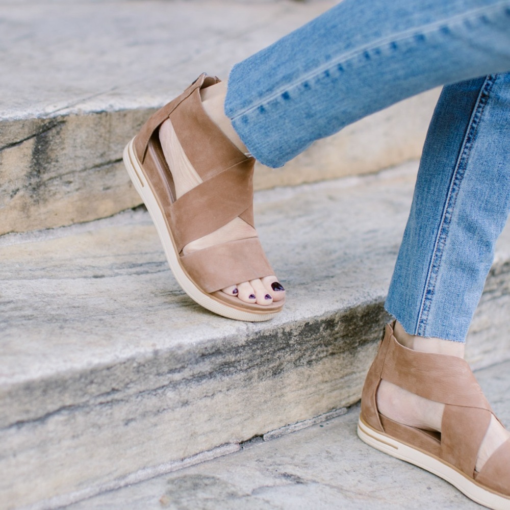 Eileen Fisher Sport Tumbled Leather Sneaker Sandal in Honey - Picture 3 of 15